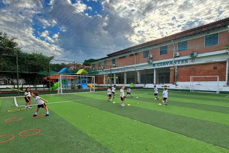 Cancha césped sintético.